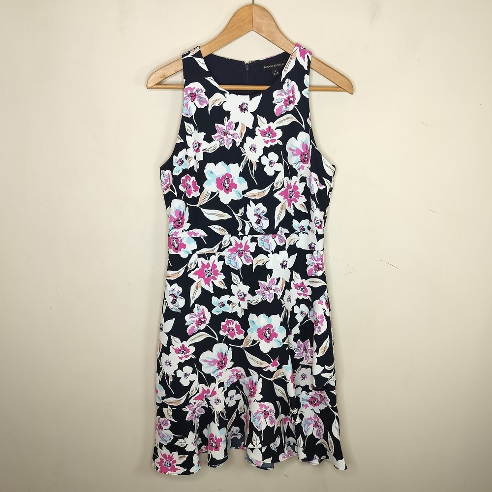 Banana Republic Bold Floral Dress Ruffle‎ Flounce Hem
